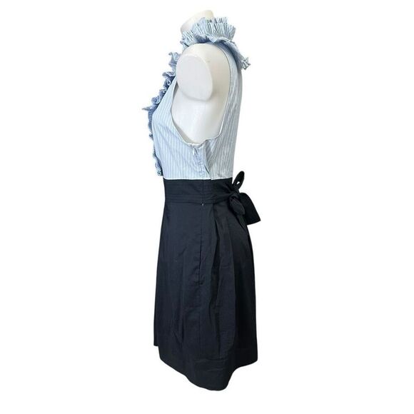 BCBG Maxazria Navy White Ruffle Pleated Sleeveless Mini Dress Tie Back sz 12 - Picture 5 of 11